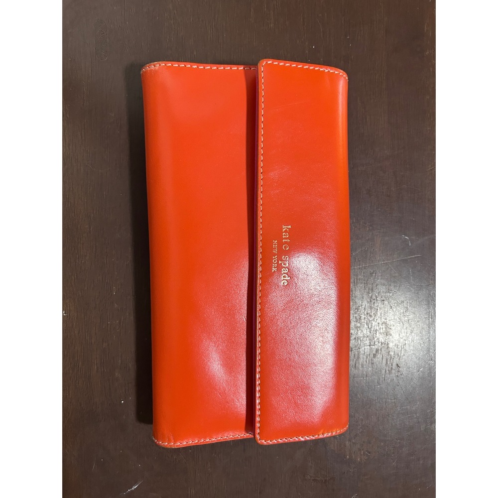 Kate Spade New York Orange Pink Leather Bi Fold Wallet Clutch Organizer Jane Str